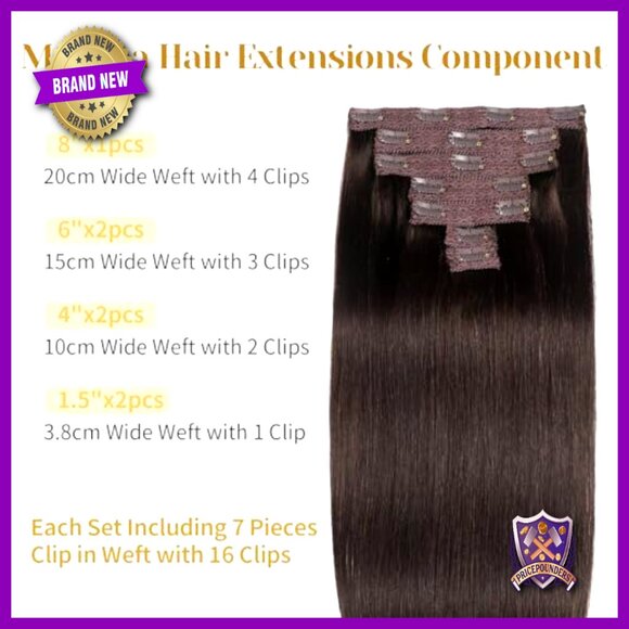 20 Inch Clip-In Human Hair Extensions, 7pc Set for Volume & Length